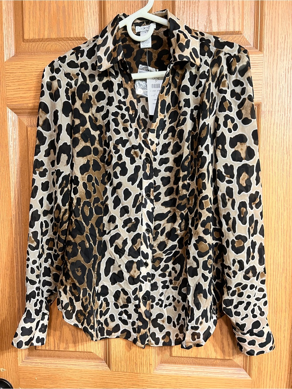 Caché Leopard Print Button-Up Shirt - Black & Brown